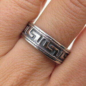 HAN 925 Sterling Silver Vintage Greek Maze Oxidized Band Ring Size 8.75